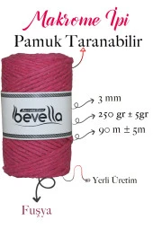 Taranan Makrome Ipi 3mm Taranabilir Pamuk Tek Büküm Makrome Ipi Fuşya - 2
