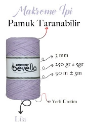 Taranan Makrome Ipi 3mm Tek Büküm Taranabilir Pamuk Makrome Ipi Lila - 2