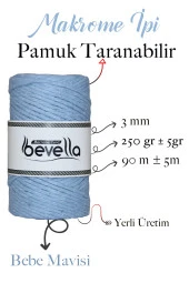 Taranan Makrome Ipi 3mm Tek Büküm Taranabilir Pamuk Makrome Ipi Bebe Mavisi thumbnail 2