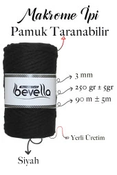 Taranan Makrome Ipi 3mm Taranabilir Pamuk Tek Büküm Makrome Ipi Siyah thumbnail 2