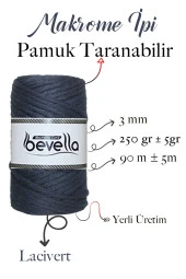Taranan Makrome Ipi 3mm Taranabilir Pamuk Tek Büküm Makrome Ipi Lacivert thumbnail 2