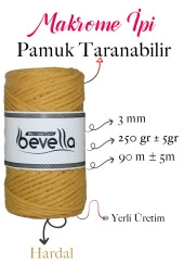 Taranan Makrome Ipi 3mm Taranabilir Pamuk Tek Büküm Makrome Ipi Hardal thumbnail 2