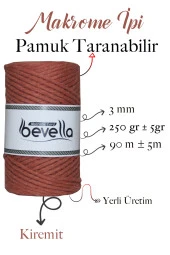 Taranan Makrome Ipi 3mm Taranabilir Pamuk Tek Büküm Makrome Ipi Kiremit - 2
