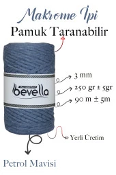 Taranan Makrome Ipi 3mm Taranabilir Pamuk Tek Büküm Makrome Ipi Petrol Mavisi thumbnail 2
