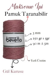 Taranan Makrome Ipi 3mm Tek Büküm Taranabilir Pamuk Makrome Ipi Gül Kurusu thumbnail 2
