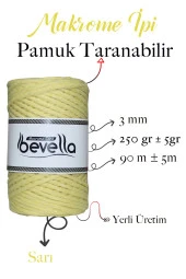 Taranan Makrome Ipi 3mm Taranabilir Pamuk Tek Büküm Makrome Ipi Sarı thumbnail 2