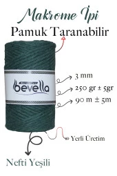 Taranan Makrome Ipi 3mm Taranabilir Pamuk Tek Büküm Makrome Ipi Nefti Yeşil thumbnail 2