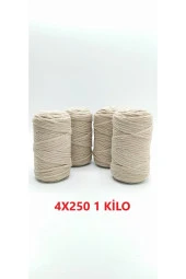 Bej 1 Kg Makrome Tarama Ipi Pamuk 3.0 / 3.5 Mm 4x250 gr thumbnail 1