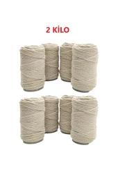 Bej 2 Kg Makrome Tarama Ipi Pamuk 3.0 / 3.5 Mm thumbnail 1