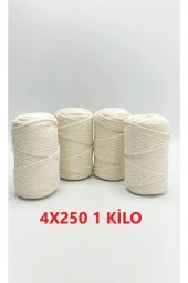 Ekru 1 Kg Makrome Tarama Ipi Pamuk 3.0 / 3.5 Mm 4x250 gr thumbnail 1