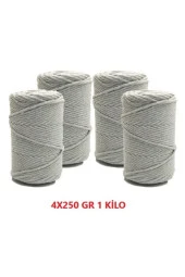 Gri 1 Kg Makrome Tarama Ipi Pamuk 3.0 / 3.5 Mm 4x250 gr - 1