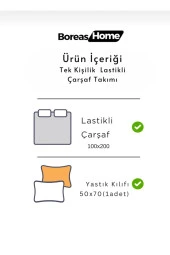 Pamuklu Gri Tek Kişilik Lastikli Çarşaf +1Adet Yastık Kılıfı 100x200 Tek Lastikli Çarşaf - 2