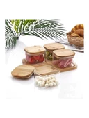Mien M002 Bambu Kapaklı Cam Kahvaltılık 4 Lü - 1