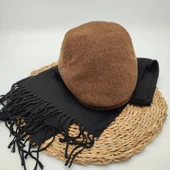 Taba Renk Klasik Kasket Ve Atkı İkili Takım thumbnail 9