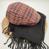 Bordo Renk Çizgili Model Kasket ve Atkı İkili Takım - 7