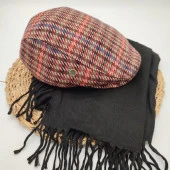 Bordo Renk Çizgili Model Kasket ve Atkı İkili Takım - 1