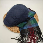 Kare Desenli Mavi Renk Kasket ve Atkı İkili Takım - 7