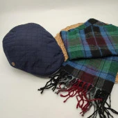 Kare Desenli Mavi Renk Kasket ve Atkı İkili Takım - 8