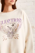 Bisiklet Yaka Baskılı Sweatshirt Krem - 5