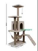 B-07 Hamaklı Yuvalı Lüx Kedi Tırmalama Oyun Evi-bej - 5