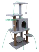 Y-01 Salıncaklı Yuvalı Lüx Kedi Tırmalama Oyun Evi-Gri - 3