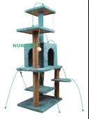 Y-01  Salıncaklı  Yuvalı Lüx  Kedi Tırmalama  Oyun Evi-Turkuaz - 3