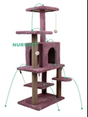 Y-01 Salıncaklı Yuvalı Lüx Kedi Tırmalama Oyun Evi-Gül Kurusu - 3