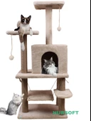 Y01  Salıncaklı  Yuvalı Lüx  Kedi Tırmalama  Oyun Evi-Bej - 2