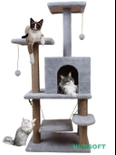 Y-01 Salıncaklı Yuvalı Lüx Kedi Tırmalama Oyun Evi-Gri - 2