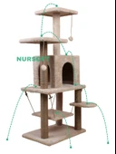 Y01  Salıncaklı  Yuvalı Lüx  Kedi Tırmalama  Oyun Evi-Bej - 3
