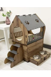 Dekoratif Teraslı Kedi Evi Ve Mama Kabı Seti - 1