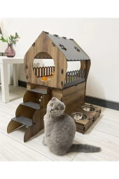 Dekoratif Teraslı Kedi Evi Ve Mama Kabı Seti - 3