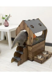 Dekoratif Teraslı Kedi Evi Ve Mama Kabı Seti - 4