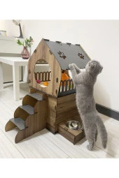 Dekoratif Teraslı Kedi Evi Ve Mama Kabı Seti - 5