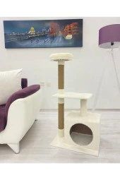 Beyaz Kedi Tırmalama Ve Oyun Evi Platformu - 2
