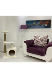 Beyaz Kedi Tırmalama Ve Oyun Evi Platformu - 3