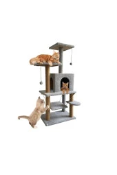 Y-01 Salıncaklı Yuvalı Lüx Kedi Tırmalama Oyun Evi-Gri - 1