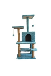 Y-01  Salıncaklı  Yuvalı Lüx  Kedi Tırmalama  Oyun Evi-Turkuaz - 2