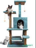 Y-01  Salıncaklı  Yuvalı Lüx  Kedi Tırmalama  Oyun Evi-Turkuaz - 2
