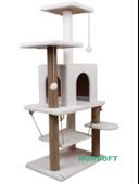 Y-01 Salıncaklı Yuvalı Lüx Kedi Tırmalama Oyun Evi-beyaz - 4