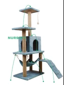 B-07 Hamaklı Yuvalı Lüx Kedi Tırmalama Oyun Evi-turkuaz thumbnail 3
