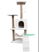 B-07 Hamaklı Yuvalı Lüx Kedi Tırmalama Evi Beyaz-2 - 4
