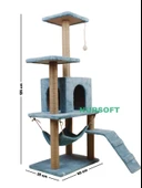 B-07 Hamaklı Yuvalı Lüx Kedi Tırmalama Oyun Evi-turkuaz thumbnail 4