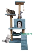 B-07 Hamaklı Yuvalı Lüx Kedi Tırmalama Oyun Evi-turkuaz thumbnail 2