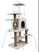 Y-01 Salıncaklı Yuvalı Lüx Kedi Tırmalama Oyun Evi-beyaz - 3