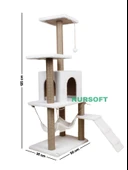 B-07 Hamaklı Yuvalı Lüx Kedi Tırmalama Evi Beyaz thumbnail 4