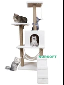 B-07 Hamaklı Yuvalı Lüx Kedi Tırmalama Evi Beyaz thumbnail 2