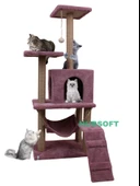 B-07 Hamaklı Yuvalı Lüx Kedi Tırmalama Oyun Evi- Gül Kurusu thumbnail 2