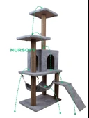 B-07 Hamaklı Yuvalı Lüx Kedi Tırmalama Evi Gri - 3