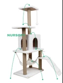 B-07 Hamaklı Yuvalı Lüx Kedi Tırmalama Evi Beyaz thumbnail 3